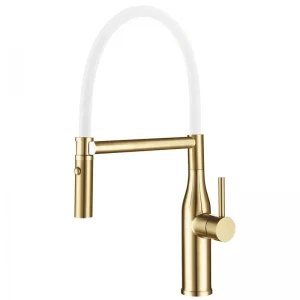 Змішувач для кухні KOER KI-70034-12 з нерж. сталі SUS304 (Колір матове золото+силік.вилив білий) (KR5811)
