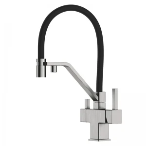 Змішувач для кухні KOER KB-72036-02 з виходом для пит. води (Колір хром+силік.вилив чорний) (KR5813)