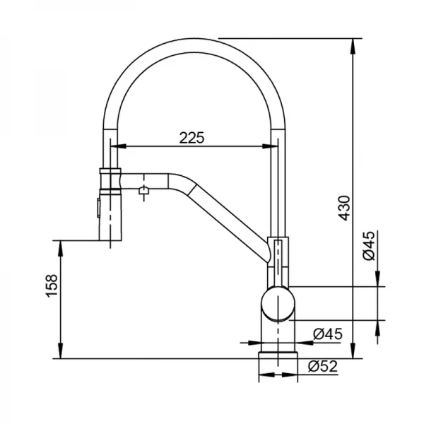 Змішувач для кухні KOER KI-72035-02 з нерж. сталі SUS304 з виходом для пит.води (Колір нерж+сил.вилив чорний) (KR5815)