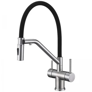 Змішувач для кухні KOER KI-72035-02 з нерж. сталі SUS304 з виходом для пит.води (Колір нерж+сил.вилив чорний) (KR5815)