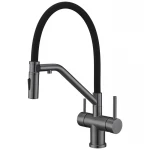 Змішувач для кухні KOER KI-72035-07 з нерж. сталі SUS304 з виходом для пит.води (Колір графіт+силік.вилив чорний) (KR5816)