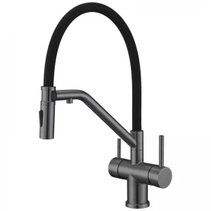 Змішувач для кухні KOER KI-72035-07 з нерж. сталі SUS304 з виходом для пит.води (Колір графіт+силік.вилив чорний) (KR5816)