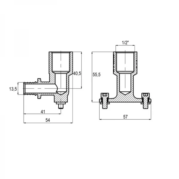 Кутник перехідний настінний Koer KA.LW06F-16-2 - 16(2.2mm) x 1/2