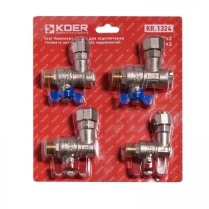 Комплект кранов для подключения газового котла Koer KR.1324 (угловой) удлиненный (KR5894)