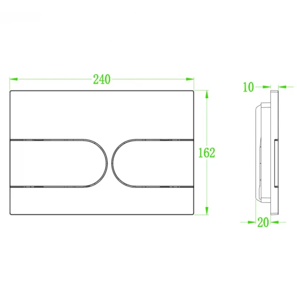 Панель змиву Koer KT-0604-03(S) 240x160x10mm пластикова, кнопка закруглена (колір білий). Зразок (KR6140)
