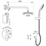 Встраиваемая душевая система со смесителем и тропич. душем Zerix LR2403-2 (LL1210)