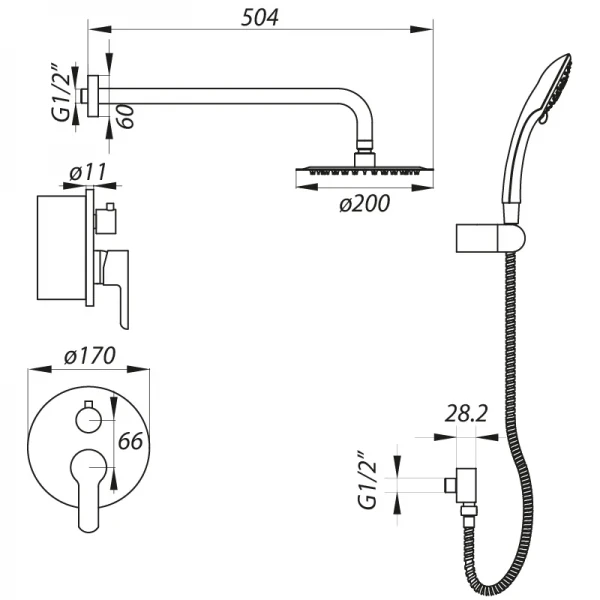 Встраиваемая душевая система со смесителем и тропич. душем Zerix LR2403-2 (LL1210)