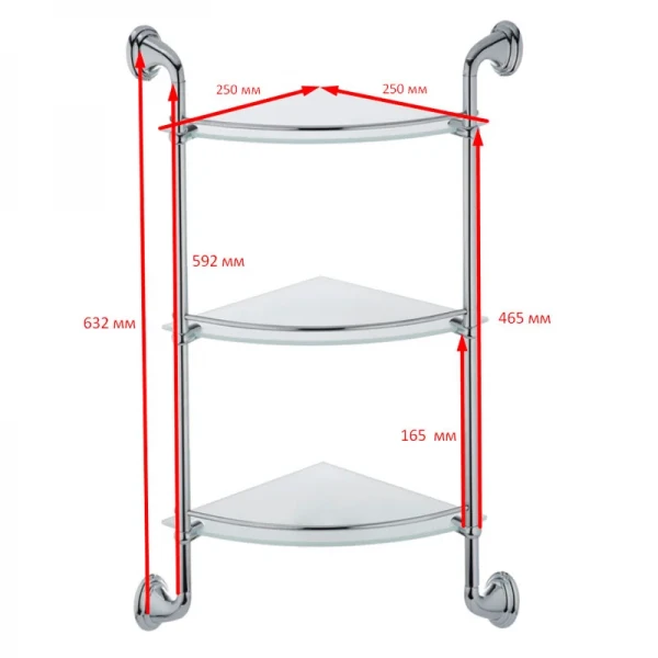 Полка стеклянная угловая 3-ярусная Zerix LR1507-3 (LL1409)