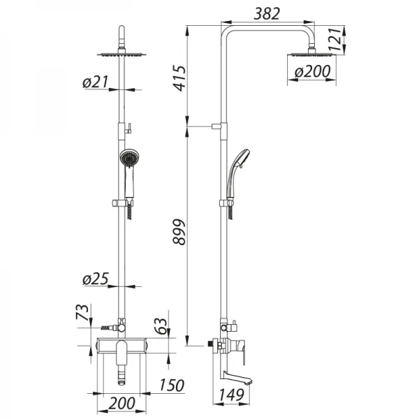 Душевая колонна со смесителем Zerix LR72403 (нерж. сталь) (LL1471)