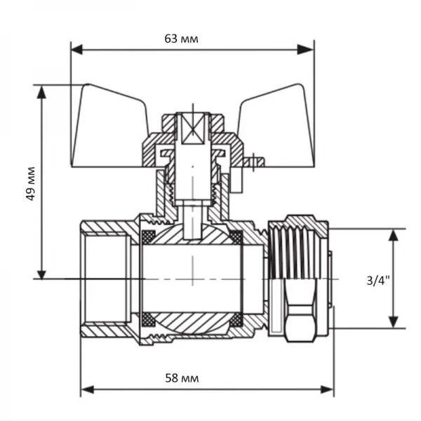 Кран кульовий KOER KR.352 - 20x3/4F WING (LL1789)