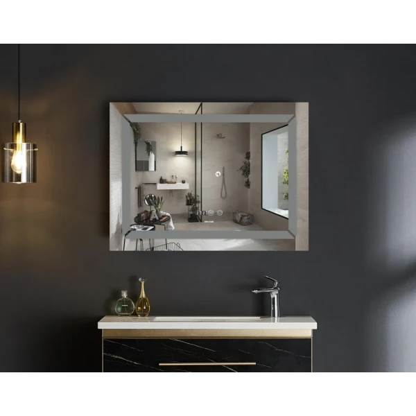 Дзеркало Mixxus LIGHT MR01-90x70 з Led Touch, Anti-fog, димером, регулятором яскравості, годинником (MI5999)