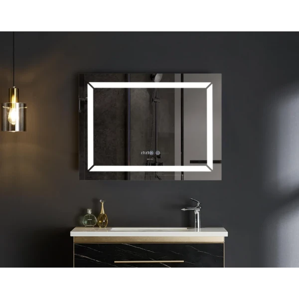 Дзеркало Mixxus LIGHT MR01-70x50 з Led Touch, Anti-fog, димером, регулятором яскравості, годинником (MI6000)