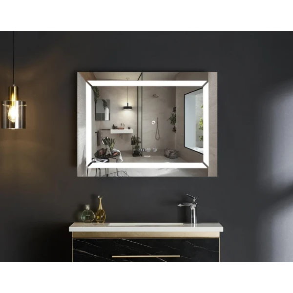 Дзеркало Mixxus LIGHT MR01-70x50 з Led Touch, Anti-fog, димером, регулятором яскравості, годинником (MI6000)