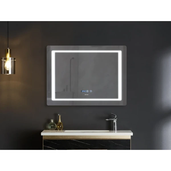 Дзеркало Mixxus STYLE MR03-90x70 з Led Touch, Anti-fog, димером, регулятором яскравості, годинником (MI6007)