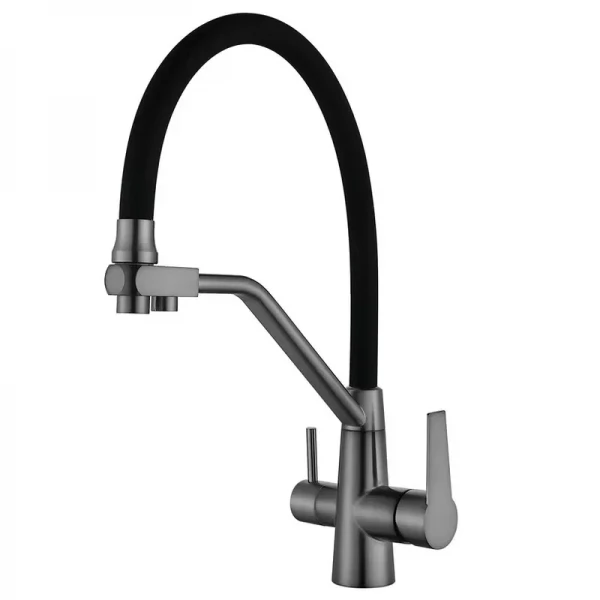 Кухонный смеситель на две воды Mixxus FUL-021 Graphite Refl.Black (нерж. сталь) (MI6115)