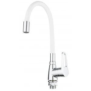 Смеситель для кухни Mixxus Elba 014 белый / хром с гибким изливом (MI6310)