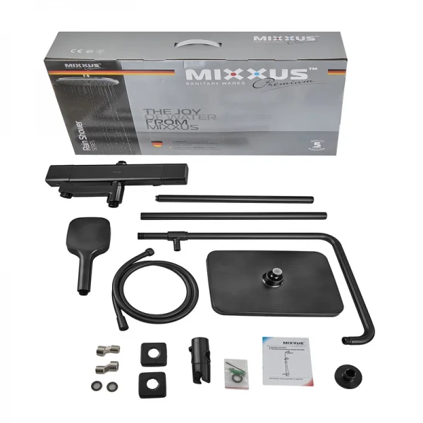 Душова колона Mixxus Premium VIRGO 009-J латунна чорна матова з термостатом на 3 режими (MI6646)