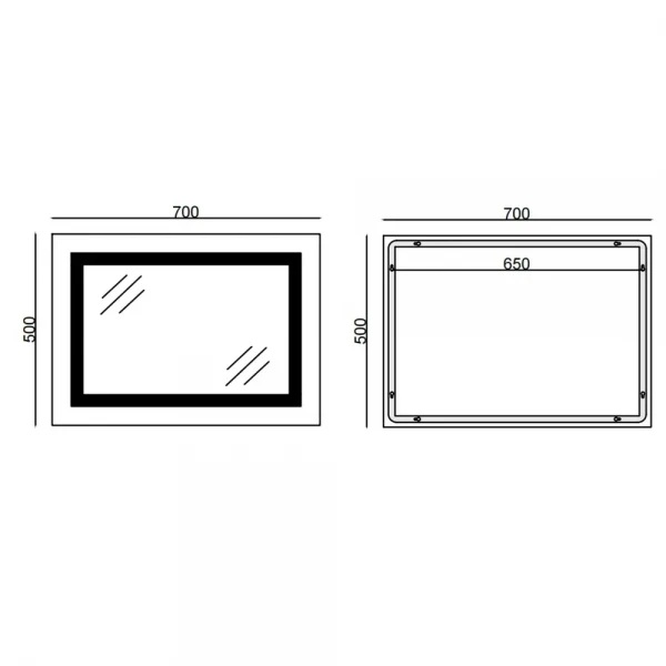 Дзеркало Mixxus WARM MR02-70x50-CASE з LED Touch, Anti-fog, димером, рег. яскравості, годинником (MI6669)