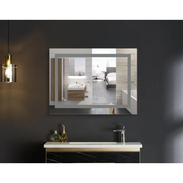 Зеркало Mixxus WARM MR02-80x60-CASE с Led Touch, Anti-fog, димером, регулятором яркости, часами (MI6671)