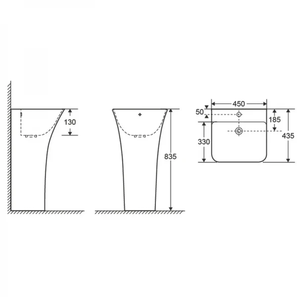 Раковина моноблок Mixxus BEVEL-1101 с отверстием под смеситель и переливом 450х435х835mm (MI6697)