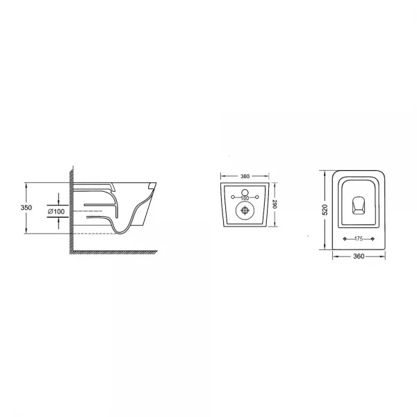 Унитаз подвесной Mixxus QUADRO-0304-R 520x360x365mm, система смыва RIMLESS (MI6707)