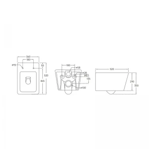 Унітаз підвісний Mixxus QUADRO-0304-R 520x360x365mm, система змиву RIMLESS (MI6707)