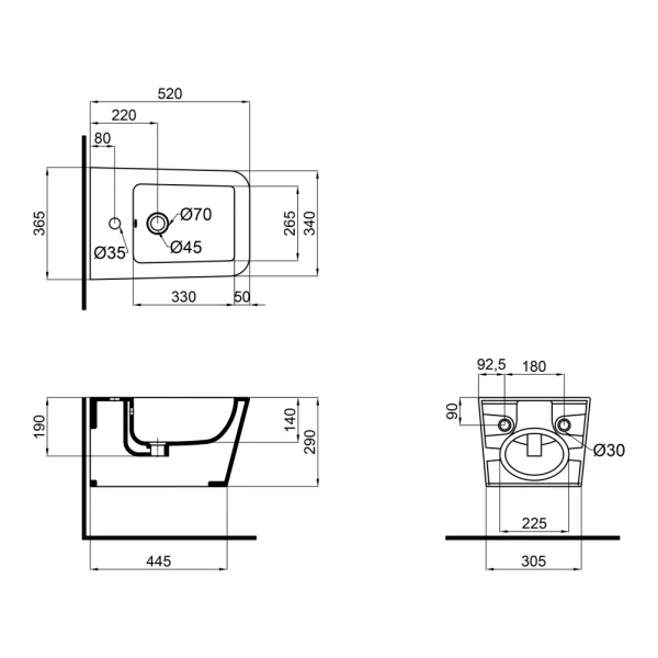 Биде подвесное Mixxus QUADRO-0502 520x360x290mm (MI6713)