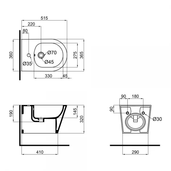Биде подвесное Mixxus BEVEL-0502 520x360x320mm (MI6715)