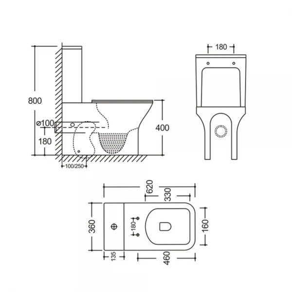 Унитаз-компакт Mixxus STYLE-0403-R 620х360х800mm, система смыва RIMLESS (MI6727)