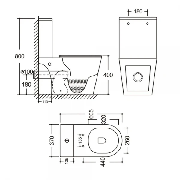 Унітаз-компакт Mixxus BEVEL-0405-R 605х370х800mm, система змиву RIMLESS (MI6728)