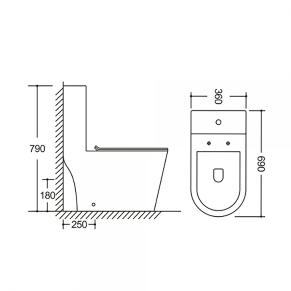 Унітаз моноблок підлоговий Mixxus BEVEL-0406-T1 690х360х790mm, система змиву TORNADO 1.0 (MI6729)
