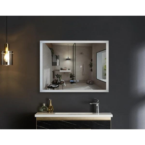Зеркало Mixxus FLAT MR04-100x80 с Led Touch, Anti-fog, димером, регулятором яркости, часами (MI6927)