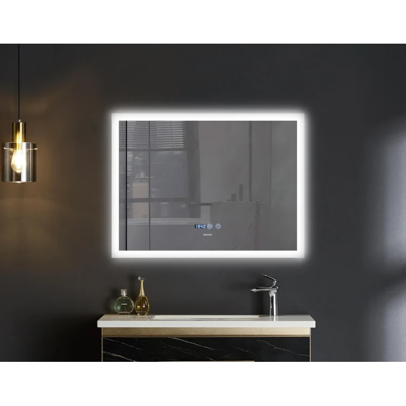 Дзеркало Mixxus FLAT MR04-100x80 з LED Touch, Anti-fog, димером, регулюванням яскравості, годинником (MI6927)