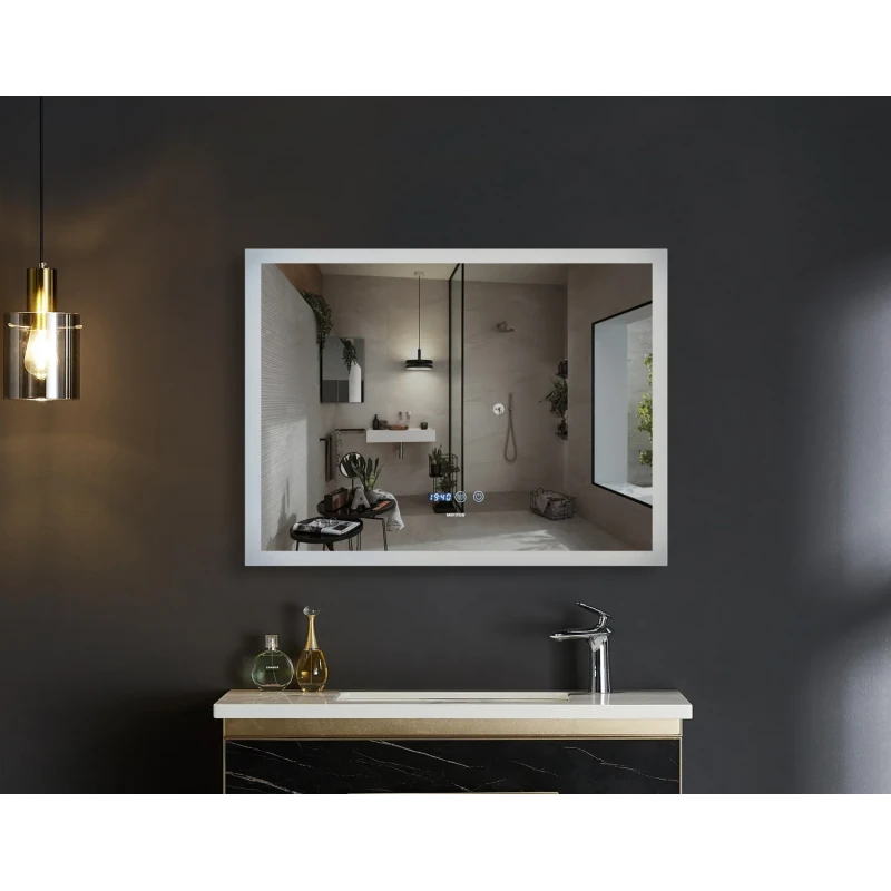 Дзеркало Mixxus FLAT MR04-100x80 з LED Touch, Anti-fog, димером, регулюванням яскравості, годинником (MI6927)