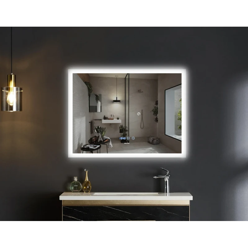 Дзеркало Mixxus FLAT MR04-100x80 з LED Touch, Anti-fog, димером, регулюванням яскравості, годинником (MI6927)