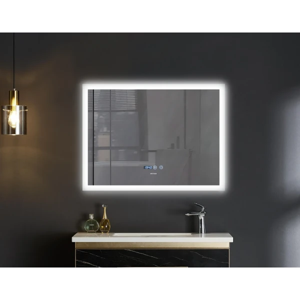 Зеркало Mixxus FLAT MR04-80x60 с Led Touch, Anti-fog, димером, регулятором яркости, часами (MI6928)