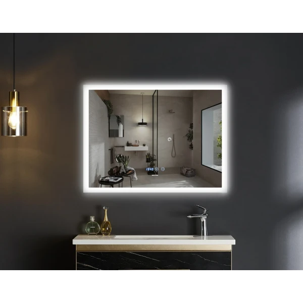 Дзеркало Mixxus FLAT MR04-80x60 з LED Touch, Anti-fog, димером, регулюванням яскравості, годинником (MI6928)