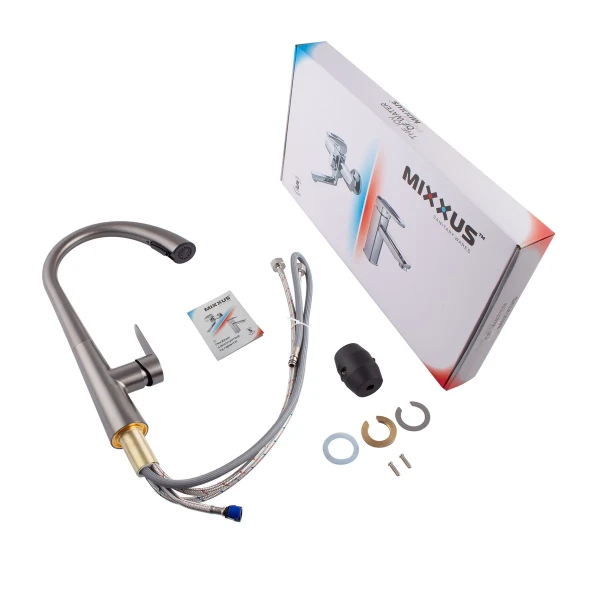 Змішувач для кухні з висувним виливом Mixxus Premium WARTA 014 GRAPHITE (MI6957)