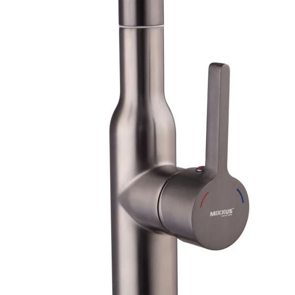 Смеситель для кухни Mixxus Premium PULL 014 латунный, графит, с выдвижным изливом (MI6959)
