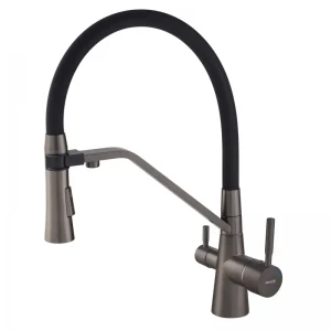 Смеситель для кухни Mixxus Premium Magnet 021 латунный графит с гибким изливом и подключением к фильтру MI6975 (MI6975)