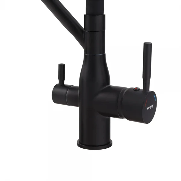 Смеситель для кухни Mixxus Premium Gravity 021 латунный черный матовый с гибким изливом и выходом для питьевой воды (MI6978)