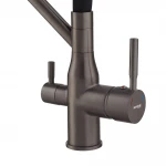 Смеситель для кухни Mixxus Premium Gravity 021 латунный графит с гибким изливом и выходом для питьевой воды (MI6979)