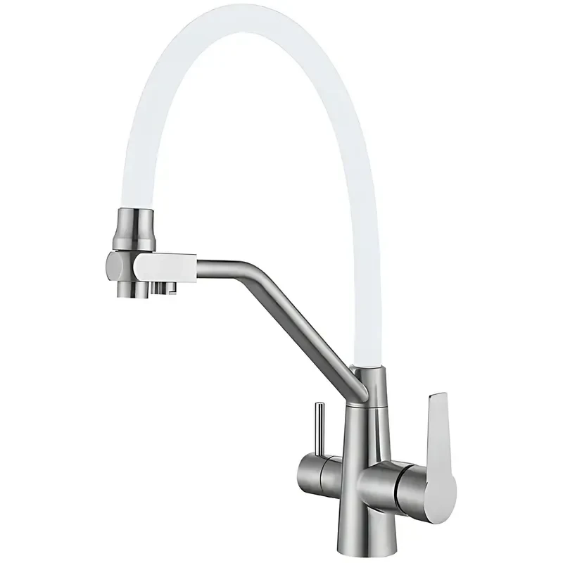 Смеситель для кухни с гибким изливом на две воды Mixxus FUL-021 REFL.WHITE из нерж. стали SUS304 (MI7017)