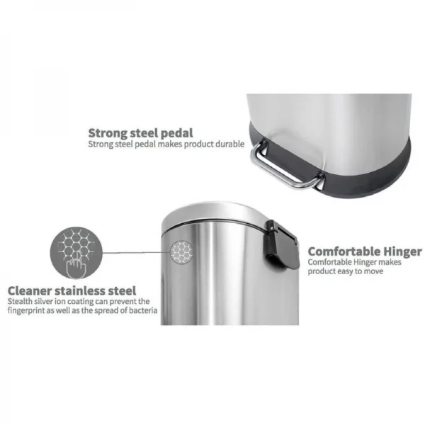 Мусорное ведро с плавным закрытием овальное Mixxus Premium Strong-TC0105 SS Color 5л цвет нержавейка (MI7080)