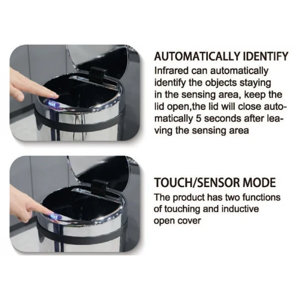 Мусорное ведро сенсорное круглое Mixxus Premium Ellipse-TC0109 Chrome-Black 9л (хром-черное) (MI7083)