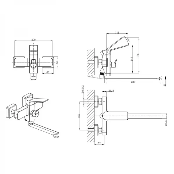 Змішувач для ванни Mixxus Wilson 006 Euro (MI7131)