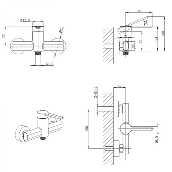 Смеситель для гигиенического душа Mixxus Lord 024 с лейкой (MI7135)