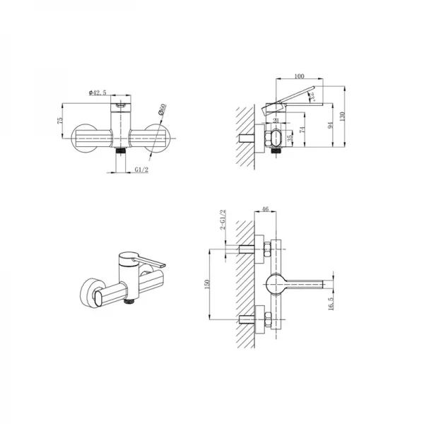 Смеситель для гигиенического душа Mixxus Lord 024 Graphite с лейкой (Цвет графит) (MI7136)