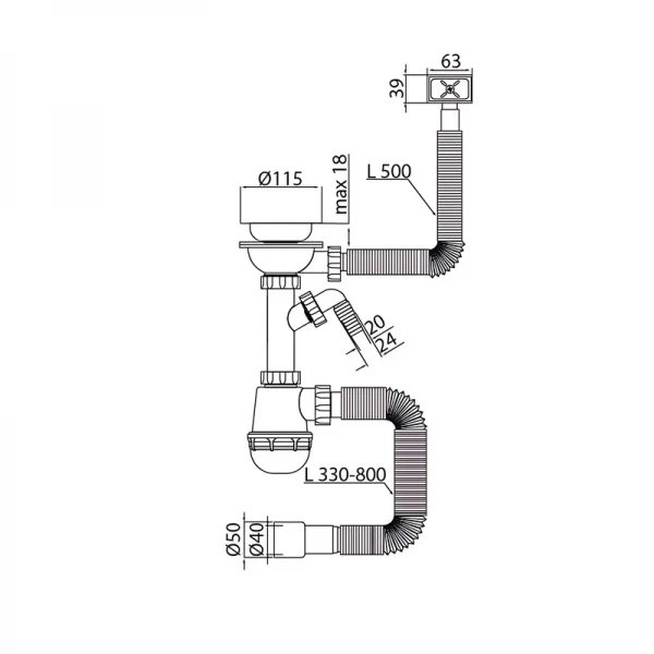 Сифон для кухні Mixxus SK-05-BL 3 1/2