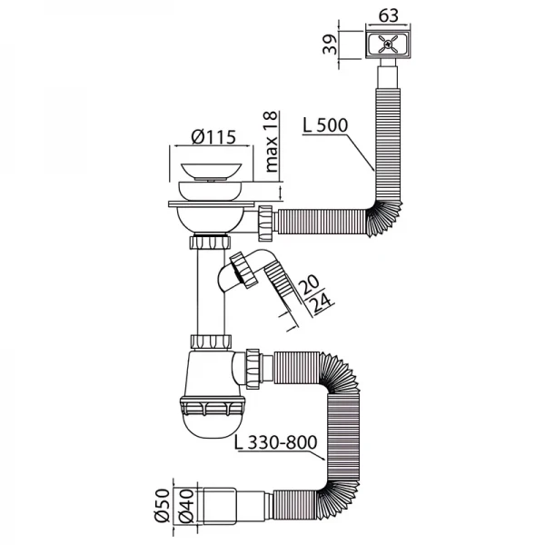 Сифон для кухні Mixxus SK-02-B 3 1/2